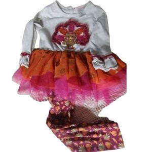 Little Lass‎ Girls 18M Thanksgiving Turkey Tutu Dress & Leggings Outfit
